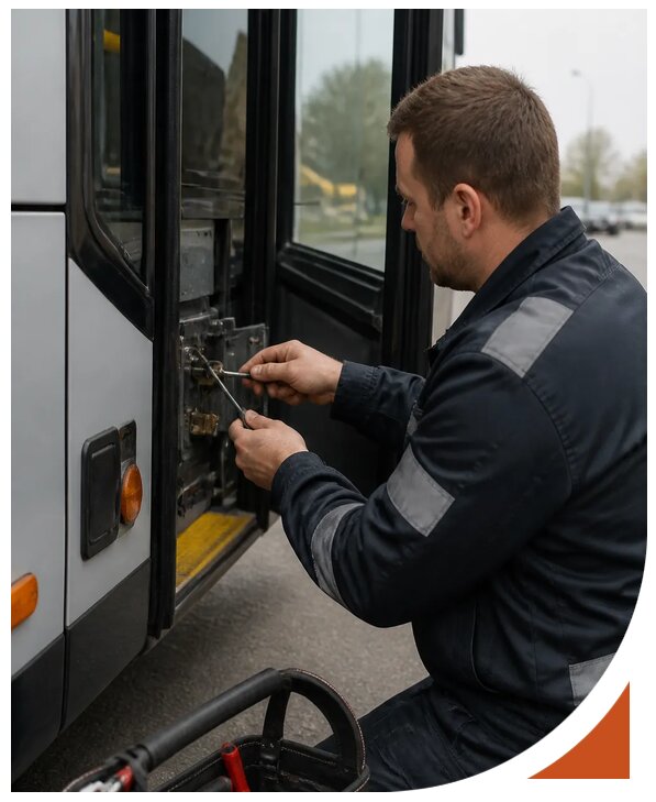 Вскрытие автобуса без повреждений и замена замков в Мысках